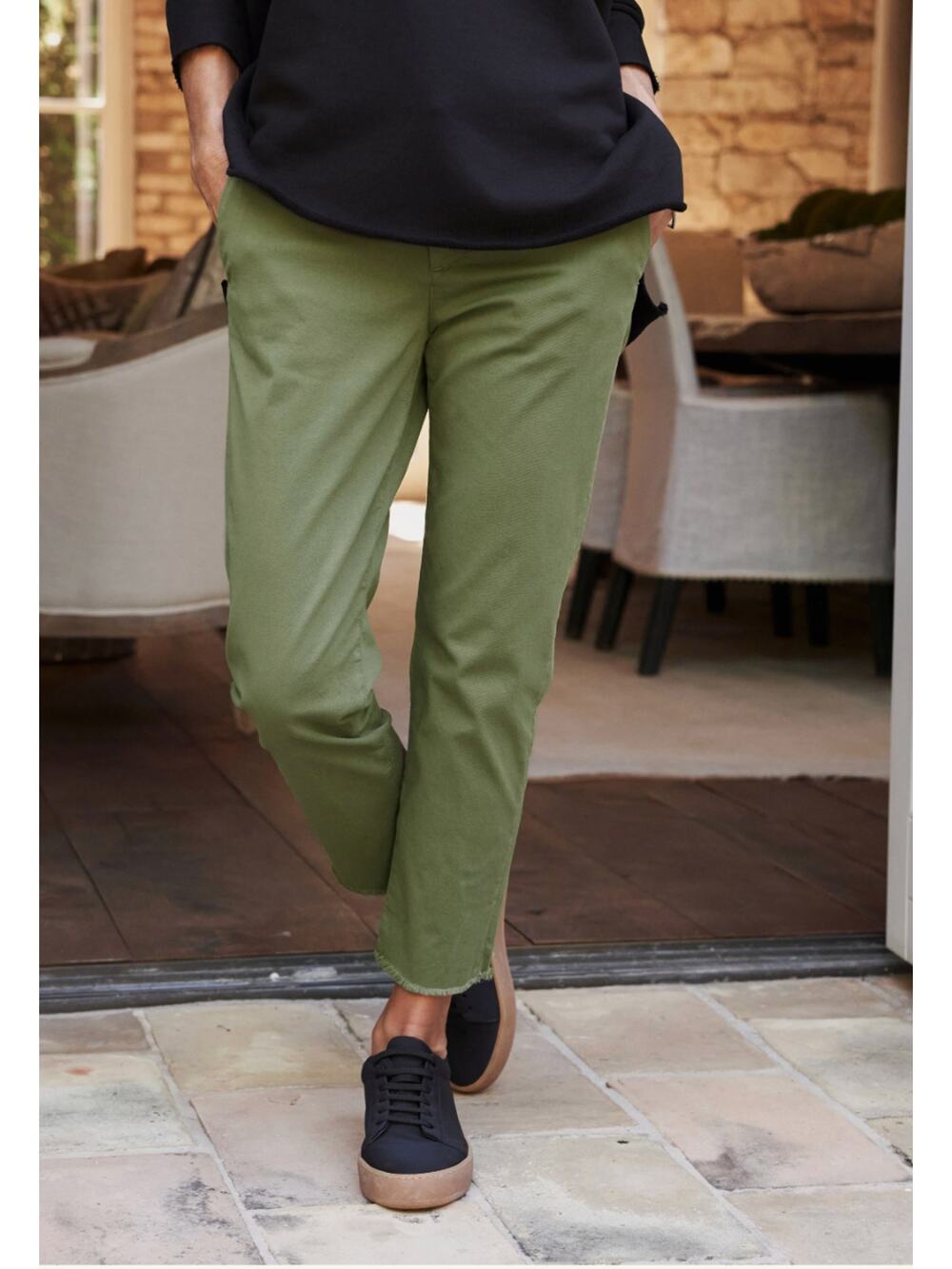 Frank & Eileen Wicklow Italian Chino Mid Rise Straight Leg Pants Army Green 8